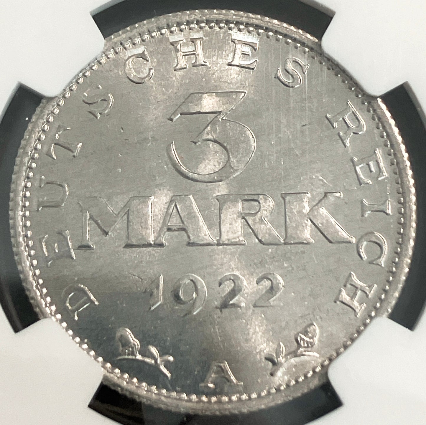 1922年 ドイツ 3マルク銀貨【ワイマール共和国・憲法制定記念|MS66|NGC鑑定】
