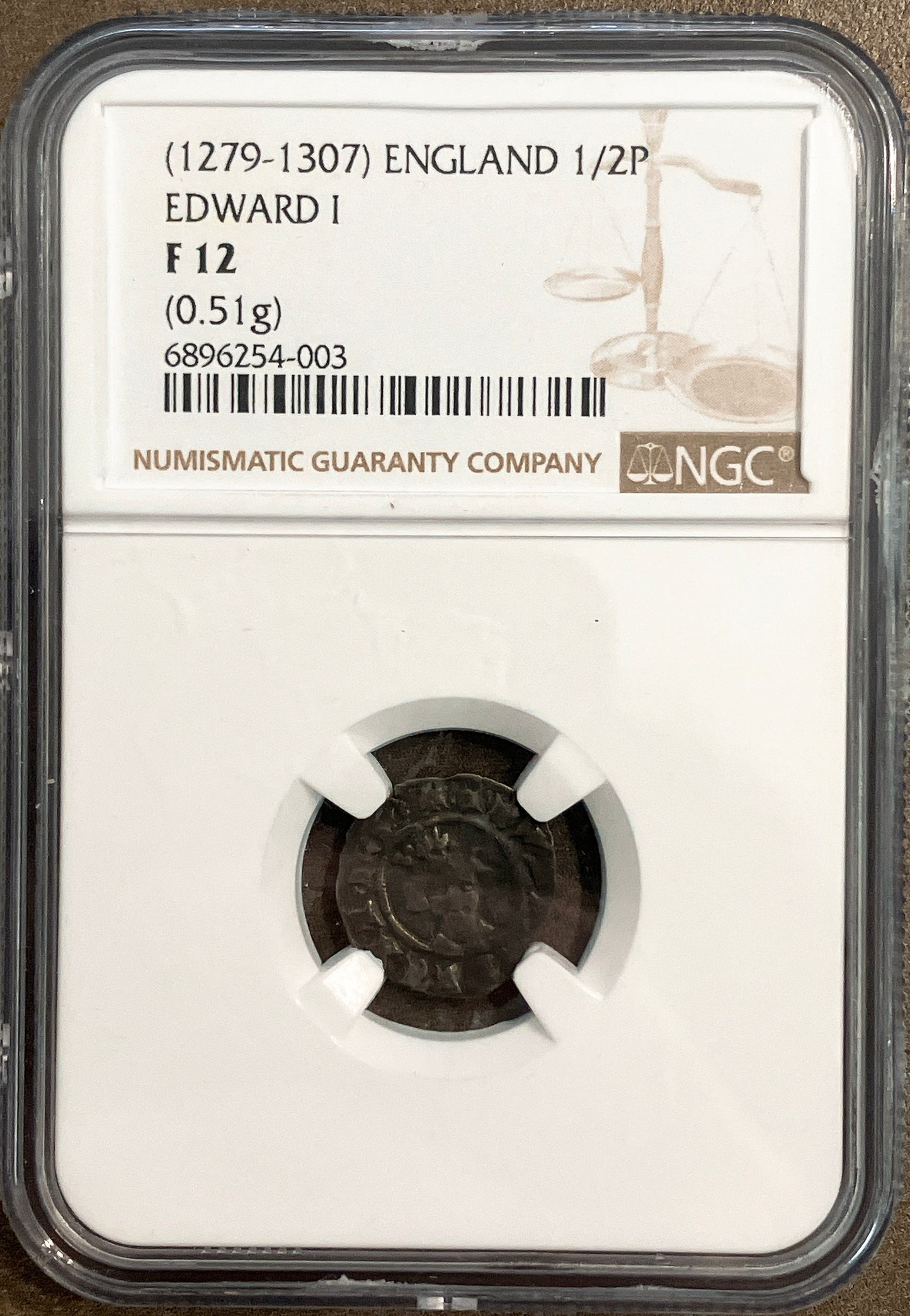 1279–1307年 イングランド エドワード1世 1/2ペニー銀貨【NGC F12|中世イングランド貨幣】