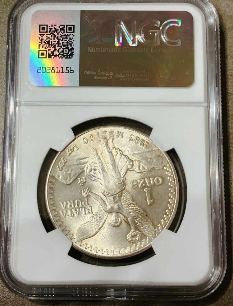 1983年 メキシコ 1オンサ銀貨【ミントエラー MS65|Obverse Lamination|NGC鑑定】