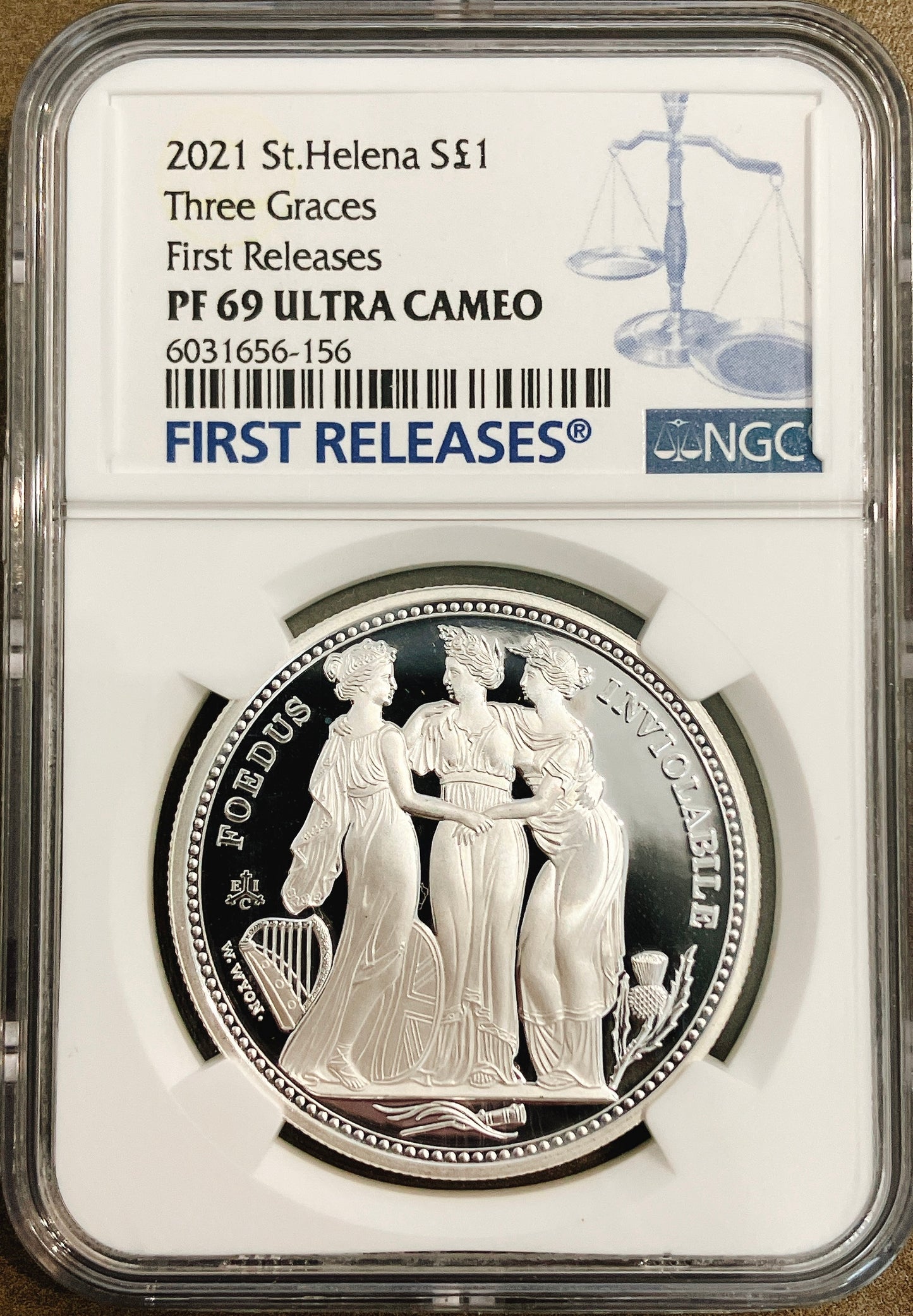 2021年 セントヘレナ「スリー・グレイセス」1ポンド銀貨【PF69UC｜First Releases｜NGC鑑定】