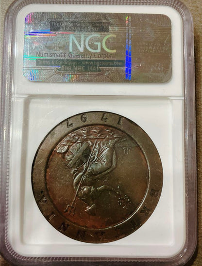 1797年 英国ジョージ3世 2ペンス銅貨【Soho Mint｜AU Details｜NGC鑑定済】