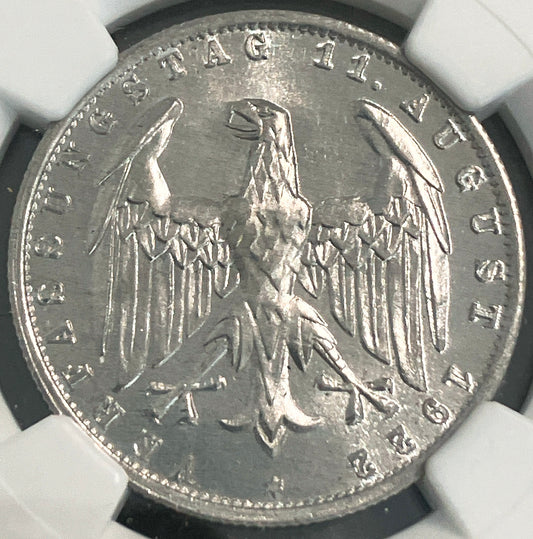 1922年 ドイツ 3マルク銀貨【ワイマール共和国・憲法制定記念｜MS66｜NGC鑑定】