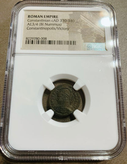 ローマ帝国 コンスタンティノポリス記念銅貨【Victoryタイプ｜c.AD 330–340｜NGC鑑定】