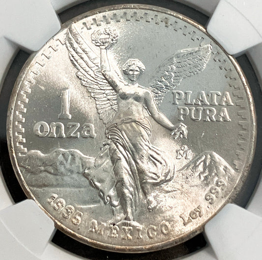 1985年 メキシコ 1オンス銀貨【リベルタッド｜NGC MS65｜自由の女神×活火山】