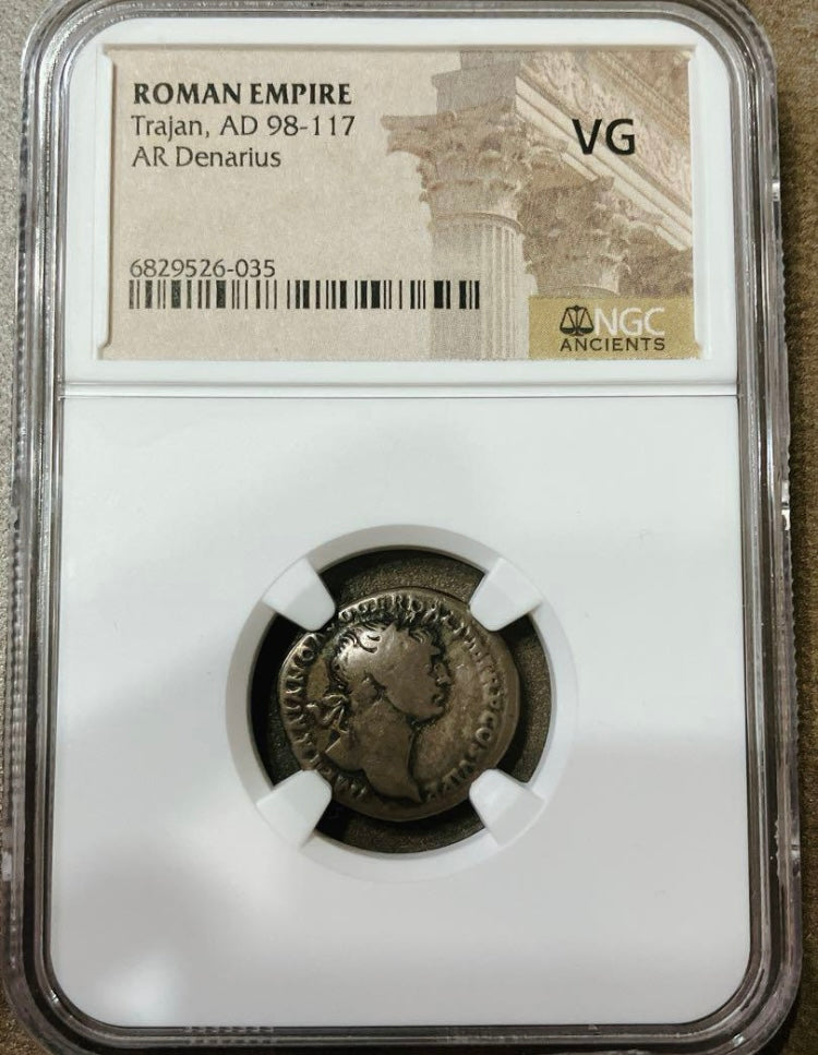 ローマ帝国 トラヤヌス帝 デナリウス銀貨【AD98-117｜NGC VG｜AR Denarius】