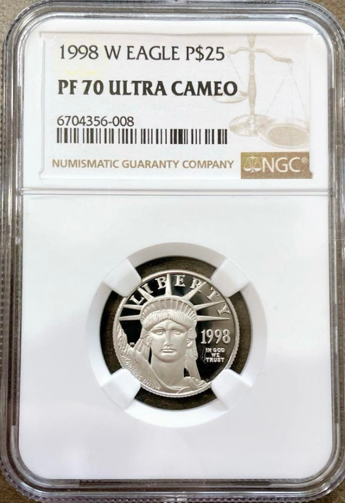 1998年 プラチナ・イーグル $25 NGC PF70 ULTRA CAMEO 鑑定コイン、自由の女神デザイン
