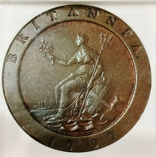 1797年 英国ジョージ3世 2ペンス銅貨【Soho Mint｜AU Details｜NGC鑑定済】