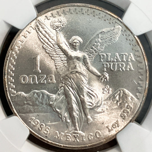 1985年 メキシコ 1オンス銀貨【リベルタッド｜NGC MS65｜自由と炎の女神像】