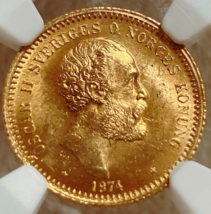 1874年 スウェーデン オスカル2世 10クローネ 金貨 NGC MS65 1874年 スウェーデン オスカル2 10クローネ金貨 NGC MS65 金上昇