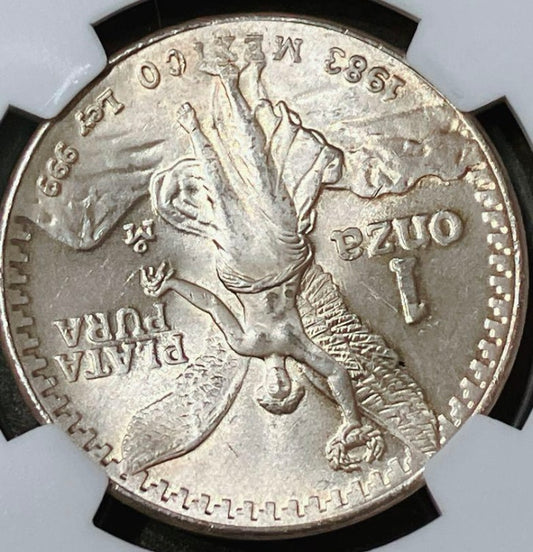 1983年 メキシコ 1オンサ銀貨【ミントエラー MS65｜Obverse Lamination｜NGC鑑定】