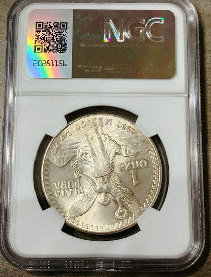 1983年 メキシコ 1オンサ銀貨【ミントエラー MS65｜Obverse Lamination｜NGC鑑定】